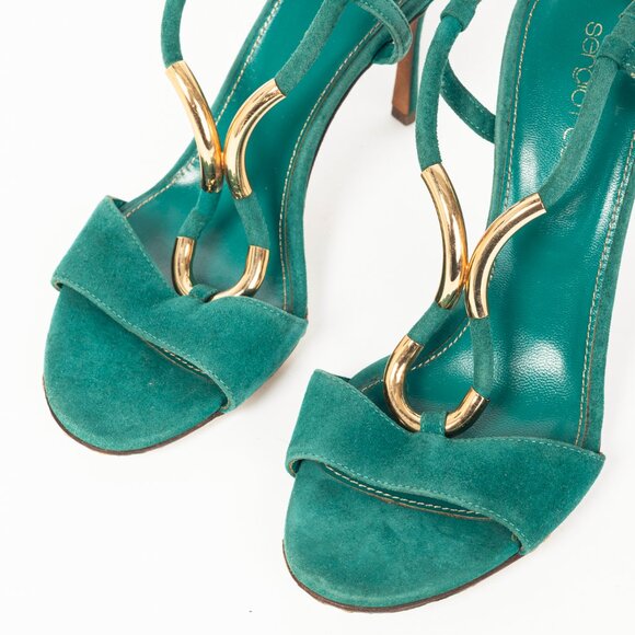 Sergio Rossi Twist Radiant Green Goat Suede Sandals - Picture 5 of 9
